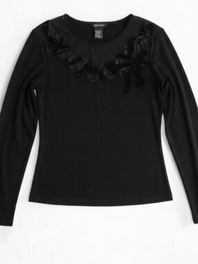 Beliza Black Beaded Velvet Blouse Top Womens Medium